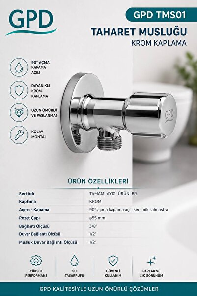GPD TMS01 Taharet Musluğu Seramik Salmastra Krom Taharet Musluğu