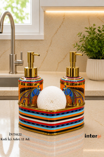 İnterlife Luxury Liquid Soap Dispenser Set with Sponge Holder, Porcelain Soap...