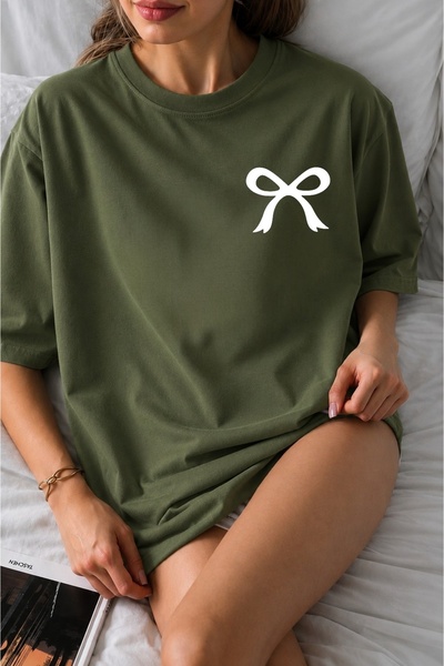 ZAVIXO Women's Oversize Minimal Ribbon Printed 100% Cotton T-Shirt – Smoked U...