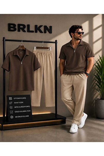 BRLKN طقم بدلة رياضية عثمانية بسحاب نصف كامل ملون