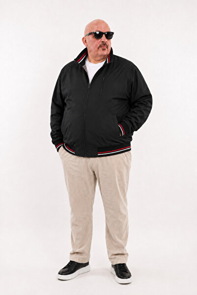 Oxledo Men's Classic Zipper Detailed Large Size Seasonal Coat - Jacket Black
