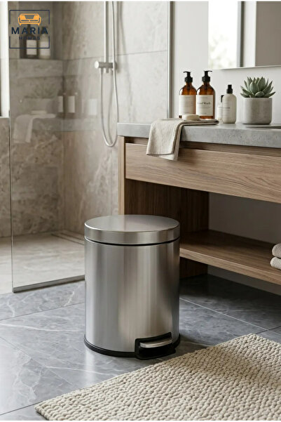 MARIA HOMES Compact Stainless Steel Round Pedal Trash Bin with Lid, Small Han...