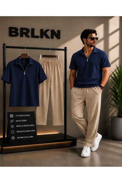 BRLKN طقم بدلة رياضية عثمانية بسحاب نصف كامل ملون