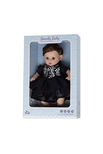 Sennby Baby Papusa cu corp moale si 6 sunete 35 cm bruneta cu rochie neagra