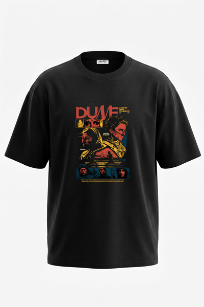 Anetos تي شيرت أسود كبير الحجم مطبوع بتصميم ملصق Dune