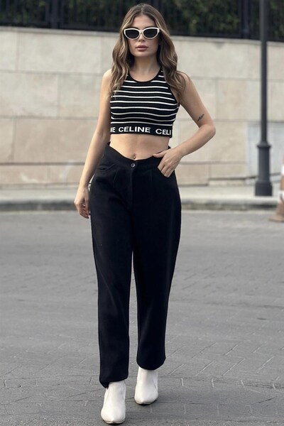 Moda4x4 Women's Clothing Black High Waist, Cashew Fabric, Comfortable Fit, Re...