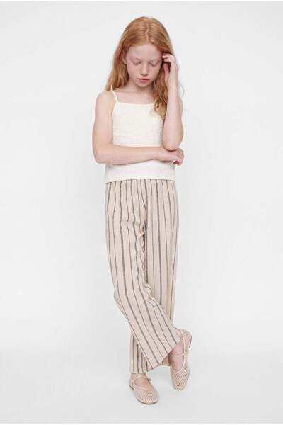 PAULMARK Girl's Elastic Waist Striped Wide-Leg Pants