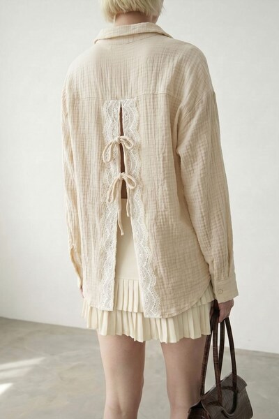 Shopping Shop Tie-Back Muslin Shirt Ecru