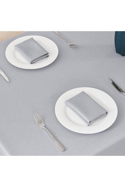 Meral Kurşun Collection Liquid-Proof Linen Gray Tablecloth |   Custom Size | ...