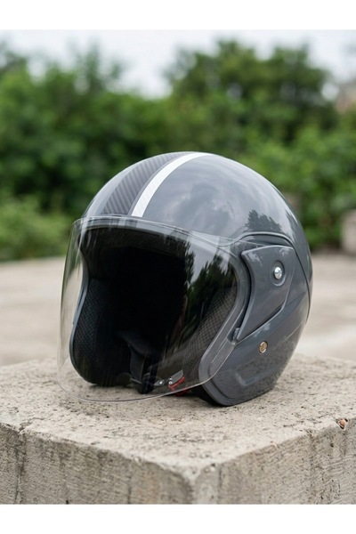 Liya Gri Vizörlü Yarım Kask Scooter ve Motosiklet Kaskı
