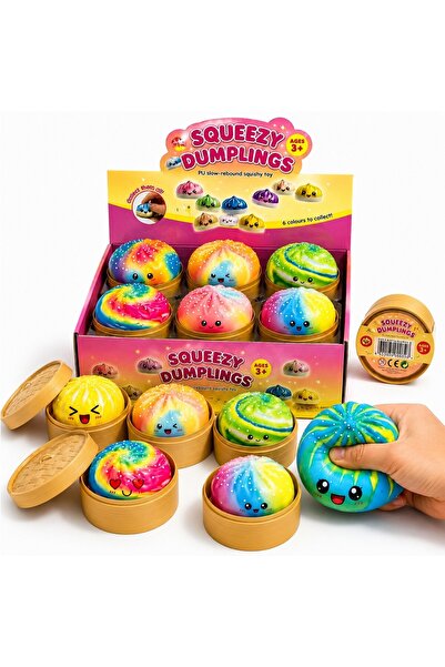 JML Jucărie Squishy Dumpling, 9cm, Antistres, Model Curcubeu cu Puncte Albe