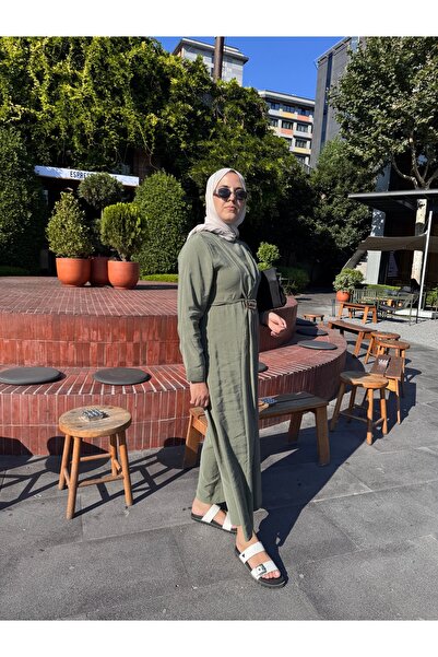Anko Zümra Kemer Detaylı Haki Elbise