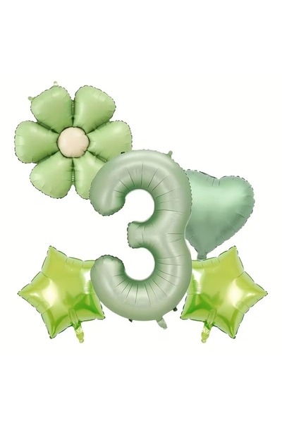 ÇITIPITISTORE Green Daisy Number Heart Star Birthday Foil Balloon Set