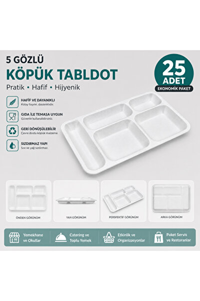 5 Gözlü Köpük Tabldot 25 Adet Sert Köpük Tabak 1. Kalite