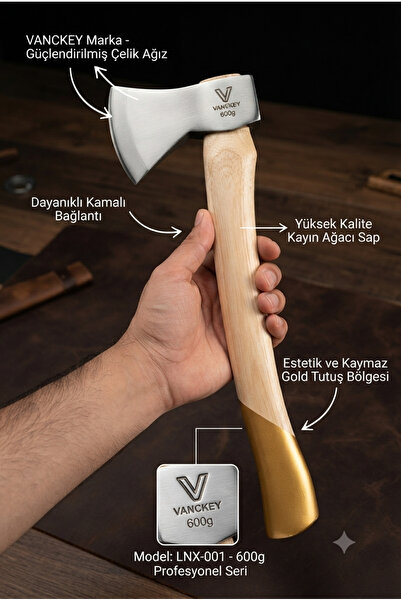 VANCKEY Pro 600G Profesyonel Kamp ve Odun Baltası | Güçlendirilmiş Çelik Başl...