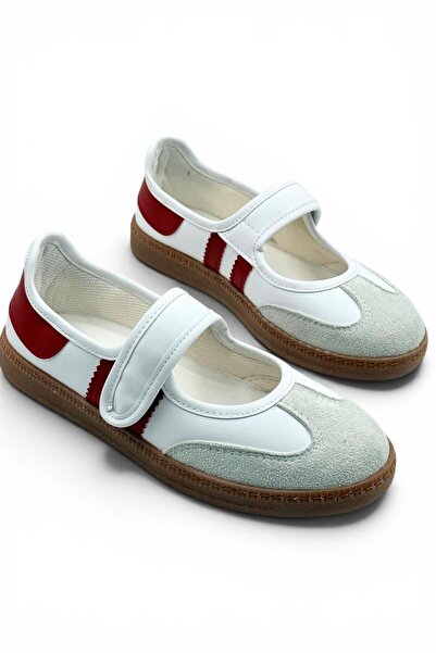 DefHeel'e Pantofi sport cu velcro pentru femei, tip Mary Jane, roșu alb
