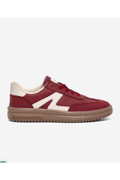 Genel Markalar Kadın Bordo Bej Rahat Kalıp Kauçuk Taban Bağcıklı sneaker