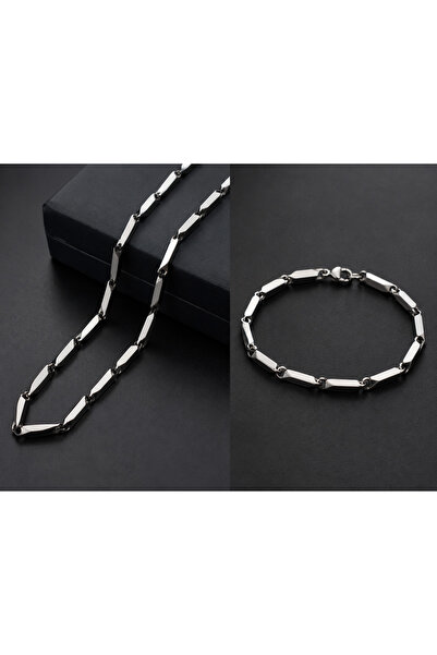 FIERA JEWELRY Erkek Paslanmaz Çelik Kral Zincir Kolye Bileklik Takım Silver R...