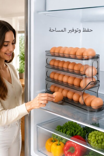 Generic حامل بيض بلاستيكي أوتوماتيكي بـ 4 طبقات، رف لتوفير المساحة في الثلاجة...