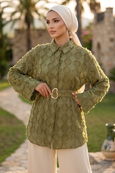 TOFİSA Tasseled Belted Tunic Khaki - 28723-Haki