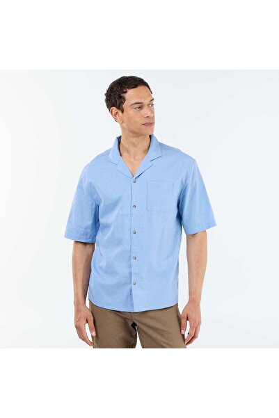 KIABI Short-sleeved linen blend shirt with chest pocket BLUE