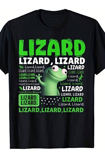 4Car تي شيرت رجالي بتصميم ميم الليزارد مع رسومات خضراء ونص LIZARD، قميص ستريت...