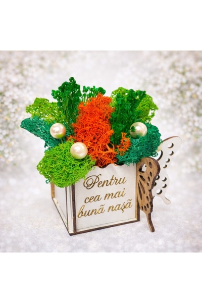 velve Aranjament floral Whiff "Pentru cea mai buna nasa", licheni stabilizati...