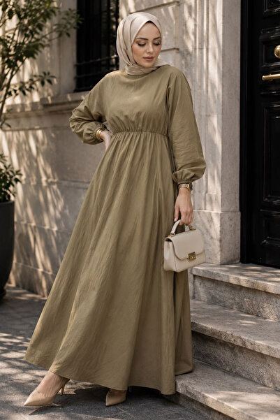 Tesettür Dünyası Mira Beli Elastic Dress Tsd260245 Khaki