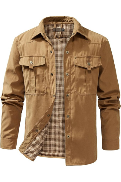 OEM Brown loose jacket-style shirt, long sleeves, large pockets, for men S