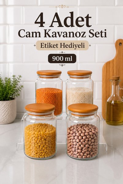 Zivora Home 4-Piece 900 ml Glass Storage Jar with Wooden Lid – Coffee, Sugar,...