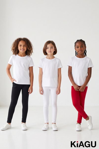 KİAGU Girls' 3-Pack Plain & Cotton Leggings Set - Casual Long Leggings