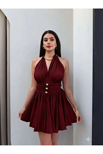 solena sln فستان نسائي قصير بياقة هالتر وظهر مكشوف وخصر مطاطي، فستان صيفي أني...
