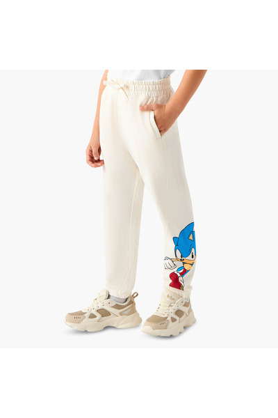 CPLG Elasticated Drawstring Waist Joggers with Sonic the Hedgehog Print