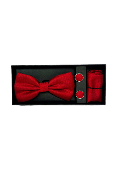 velve Set 3 piese Gentleman, pentru barbati, papion, buton si batista din sto...