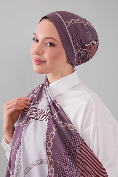Levidor شال موس كريب بنمط سلسلة ذهبية أرجوانية