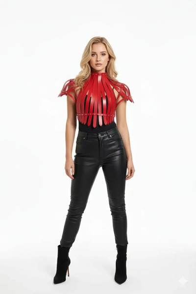 Angels Passion Red Women's Belt with Leather Studded Corset Detail