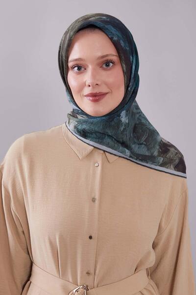 Levidor Khaki Wave Pattern Silk Cotton Scarf