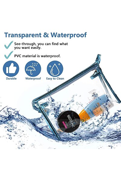 AZONEE 5 Pieces Clear Waterproof Cosmetic Bags with Zipper, Transparent PVC P...