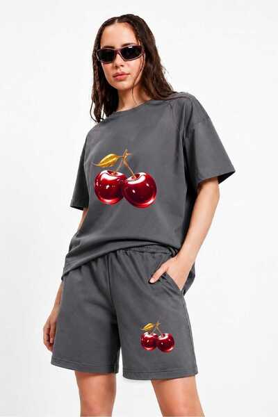 ZAVIXO Women's Cherry Printed Shorts and Oversize Short Sleeve T-Shirt Shorts...