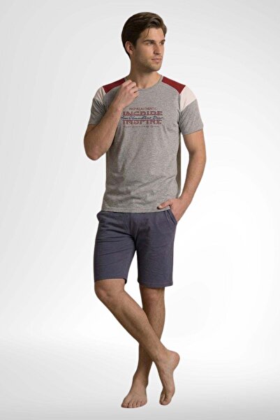 Mecit Pijama طقم بيجامة رجالي من ميكيت 4004 باللون الرمادي مع شورت
