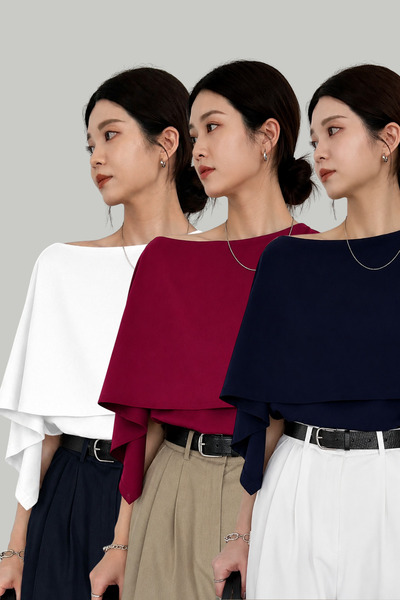BLUE STREET Women's Set of 3 White, Burgundy, Navy Blue Trendy Blouses with C...