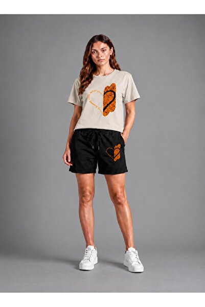 zeag Women's Leopard Heart Patterned Shorts and T-Shirt Set