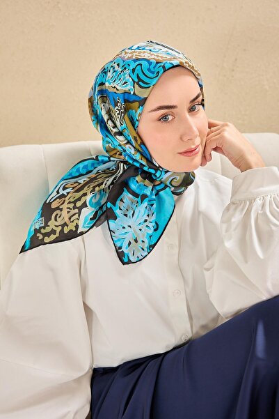 Silk Home Twill Silk Scarf Art Pattern Turquoise 90X90