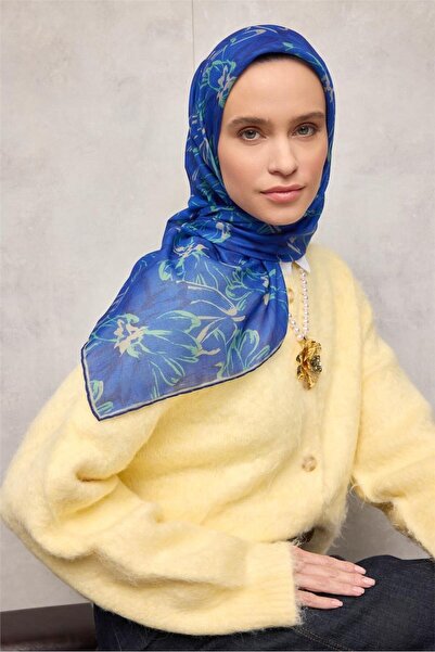 Silk Home وشاح من القطن والبوليستر ساكس-كريميل أخضر كحلي بنمط نباتي ناعم المل...