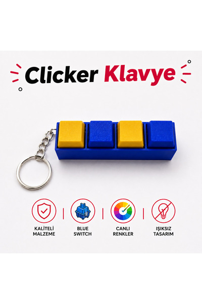 Sarı-Lacivert 4 Tuşlu Blue Switch Clicker Stres Atıcı Klavye Anahtarlık Yedek Kapaklı