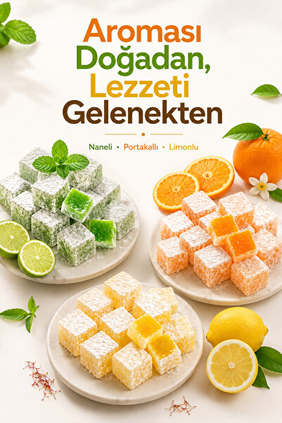 Şener MEYVE AROMALI LOKUM NANELİ-PORTAKALLI-LİMONLU LOKUM 3 X 500 GR