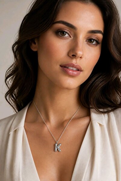 Monalisa Home Silver Color Embossed Steel Letter''K'' Flat Chain Necklace
