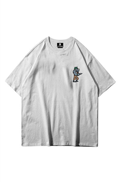STYKEER Unisex Oversized T-Shirt "Dinosaur" Printed Loose Fit White T-Shirt