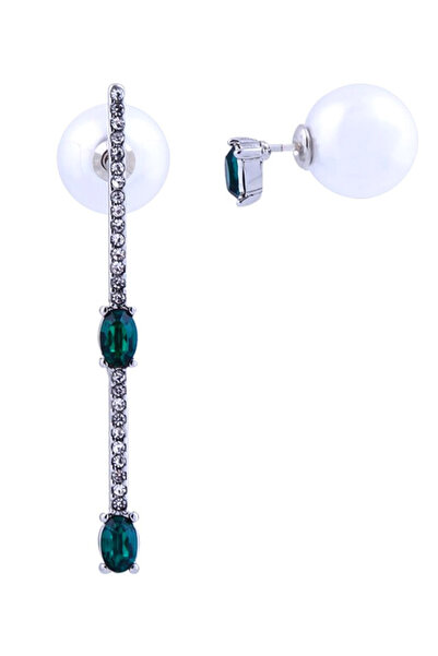 VeeShop Cercei eleganti See Saw, asimetrici, tija cu cristale si perle mari