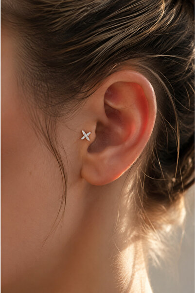 ArzaCollection Zirkon Taşlı Kutup Yıldızı Tragus Küpe - Cerrahi Çelik Bar Pie...